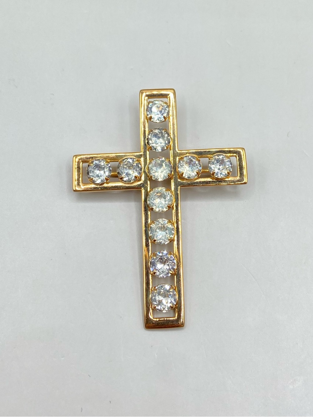 Vintage Van Dell Gold Plated Rhinestone Cross Brooch Pin